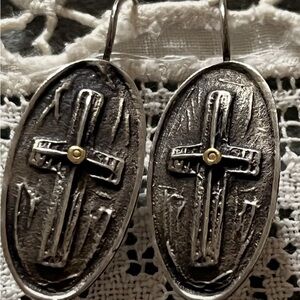 Rare Shelly Schermerhorn SantaFe artist cross earrings Sterling 22k & 14k
